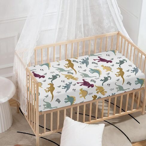 Dino Dinosaurs Fitted Crib Sheet for Boys Girls Cute Dinosaur Animal Print Baby Sheet for Standard Crib and Toddler Colorful Nursery Bed Mattress Sheets 28"x52" in Kuwait