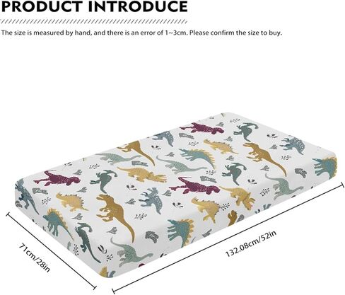 Dino Dinosaurs Fitted Crib Sheet for Boys Girls Cute Dinosaur Animal Print Baby Sheet for Standard Crib and Toddler Colorful Nursery Bed Mattress Sheets 28"x52" in Kuwait