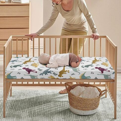 Dino Dinosaurs Fitted Crib Sheet for Boys Girls Cute Dinosaur Animal Print Baby Sheet for Standard Crib and Toddler Colorful Nursery Bed Mattress Sheets 28"x52" in Kuwait