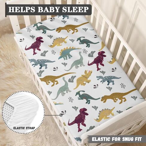 Dino Dinosaurs Fitted Crib Sheet for Boys Girls Cute Dinosaur Animal Print Baby Sheet for Standard Crib and Toddler Colorful Nursery Bed Mattress Sheets 28"x52" in Kuwait