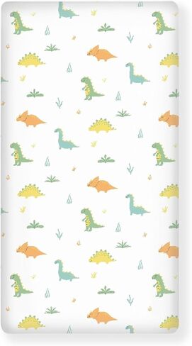 Dino Dinosaurs Fitted Crib Sheet for Boys Girls Cute Dinosaur Animal Print Baby Sheet for Standard Crib and Toddler Colorful Nursery Bed Mattress Sheets 28"x52" in Kuwait