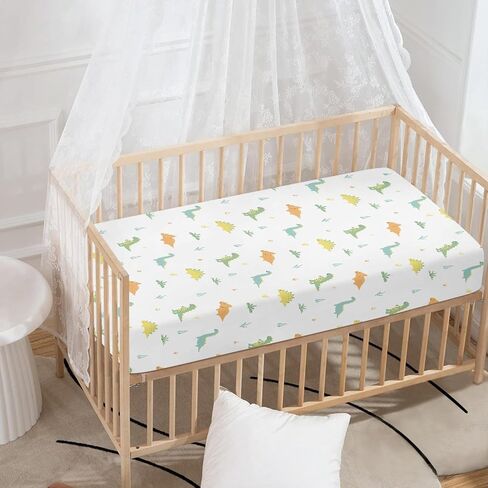 Dino Dinosaurs Fitted Crib Sheet for Boys Girls Cute Dinosaur Animal Print Baby Sheet for Standard Crib and Toddler Colorful Nursery Bed Mattress Sheets 28"x52" in Kuwait