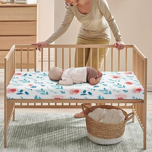 Red Floral Fitted Crib Sheet Nautical Style Baby Crib Sheet Fit Standard Crib and Toddler Mattress,Crib Mattress Sheets for Boys Girls 28"x52" in Saudi Arabia