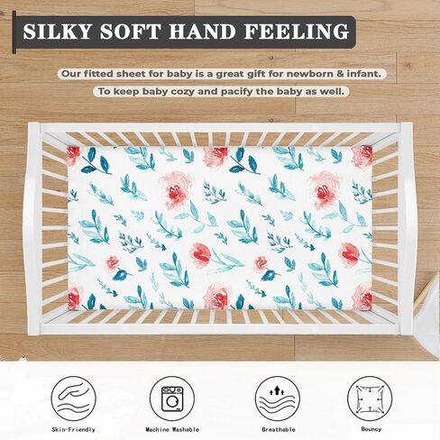 Red Floral Fitted Crib Sheet Nautical Style Baby Crib Sheet Fit Standard Crib and Toddler Mattress,Crib Mattress Sheets for Boys Girls 28"x52" in Saudi Arabia