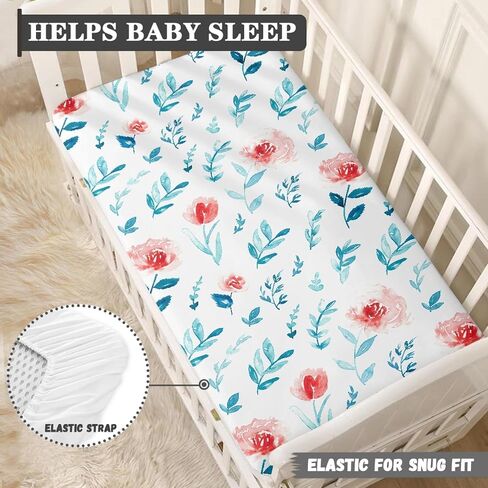 Red Floral Fitted Crib Sheet Nautical Style Baby Crib Sheet Fit Standard Crib and Toddler Mattress,Crib Mattress Sheets for Boys Girls 28"x52" in Saudi Arabia