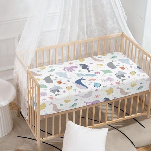 Dino Dinosaurs Fitted Crib Sheet for Boys Girls Cute Dinosaur Animal Print Baby Sheet for Standard Crib and Toddler Colorful Nursery Bed Mattress Sheets 28"x52" in Kuwait