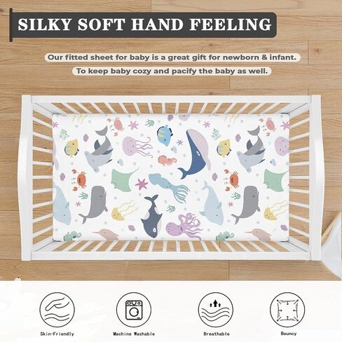 Dino Dinosaurs Fitted Crib Sheet for Boys Girls Cute Dinosaur Animal Print Baby Sheet for Standard Crib and Toddler Colorful Nursery Bed Mattress Sheets 28"x52" in Kuwait