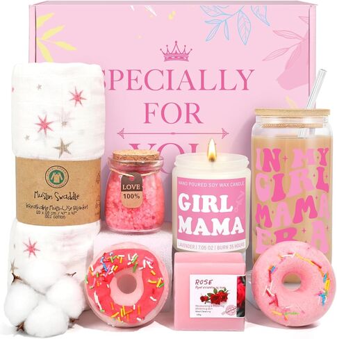 New Mom Gifts & Baby Girl Gift Basket, Baby Shower Gifts for Expecting Mom To Be, Postpartum Gifts For Moms, New Mom Care Package After Birth, First Time Mothers Day Birthday Gifts for Women in Saudi Arabia