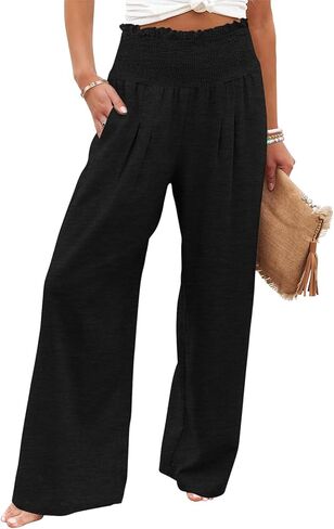 GEMLON Womens Pants High Waisted Palazzo Pants Wide Leg Long Pant Casual Lounge Trousers with Pocket in Saudi Arabia