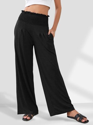 GEMLON Womens Pants High Waisted Palazzo Pants Wide Leg Long Pant Casual Lounge Trousers with Pocket in Saudi Arabia