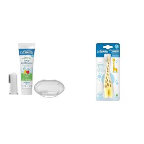 Dr. Brown's Silicone Finger Toothbrush for Baby with Travel-Storage Case, 3m+, Gray and Light Green & Infant-to-Toddler Toothbrush, Elephant, Mint, 0-3 Years