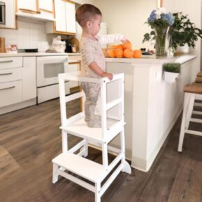مساعد البراز المطبخ طفل ، Step Stool for Kids مع السكك الحديدية السلامة على السبورة للأطفال الصغار 18 شهرًا وما فوق (أصفر)