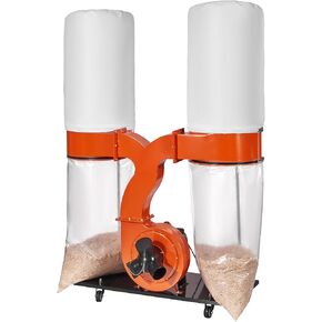 VEVOR Dust Collector, 3HP 1550 CFM Air Flow, Rolling Dual Dust Collector with 94-Gallon Large Dust Collection Bag, 2.5 Micron Bag Filtration, Industrial Workshop Mobile Wood Dust Container with Wheels
