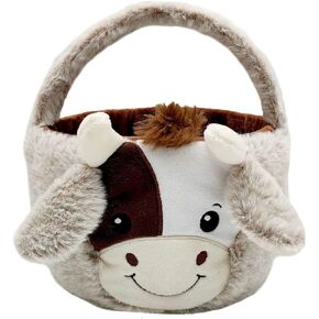 Seyurigaoka Cow Easter Basket Cute Eggs Hunting Easter Bags Buckets Candy Gifts Storage for Kids Girls Boys (Cute Cow, One Size)