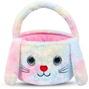 Baby's First Easter Basket, Personalized Stuffed Plush Bunny Easter Baskets, Colorful Egg Hanting Basket Easter Decor, My Easter Basket Decorations for Baby Kids Girls Boys Gifts Party Supplies