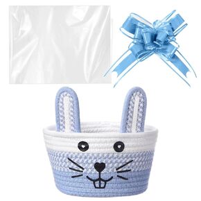 Zopeal Woven Easter Baskets with Gift Bags and Ribbons Empty Bunny Basket with Ears for Gift Wrapping Egg Hunt Storage Cute Easter Party Decor(Gray and White)