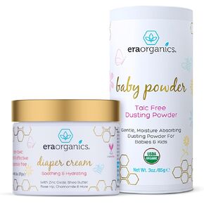 Organic Baby Powder & Diaper Rash Cream– USDA Organic Talc-Free Powder & Zinc Oxide Diaper Cream to Help Soothe, Moisturize & Protect Delicate Skin