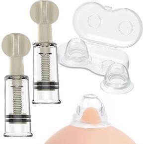 2 Pairs Silicone Nipplesuckers for Breastfeeding Mother or Women, Nipple Corrector Vacum Pump Nipple Suckers with Travel Case for Flat Inverted Nipples