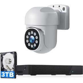4K PoE Security Camera System,Wired PTZ Camera System,2-Way Audio,1Pc 5MP Home CCTV Cameras,Color Night Vision, Auto Tracking,8CH NVR with 3TB HDD for 24-7 Recording,No Subscription