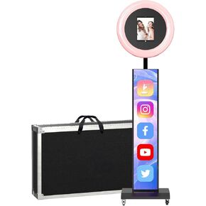 MWE Portable Photo Booth Stand Compatible with Any Ipad with Software APP and Remote Control, RGB Ring Lights Music Sync, Flight Case Package (Black, Light Box)