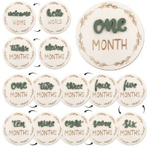 Baby Monthly Milestone Cards, 3D Baby Milestone Signs Pink Monthly Baby Milestone Double Sided Milestone Wooden Circles for Newborn Boy Girl 1-12 Months Baby Milestone Pictures