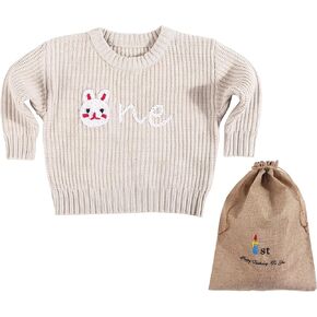 1st First Birthday Outfit Girl Boy One Sweater Embroidery Knit Pullover Fall Winter Clothes with Baby Gift Bag