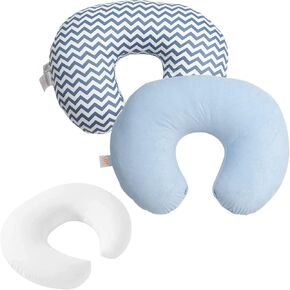 LAT Nursing Pillow with 2 Pillowcase 100% Natural Cotton Cover for Breastfeeding and Bottle Feeding (Blue Series)