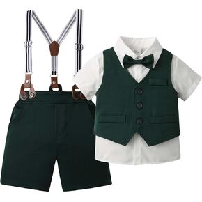 Baby Boys Shorts Sets, Infant Shirt+Shorts+Bow Tie+Vest,Toddler Gentleman Outfits Suits