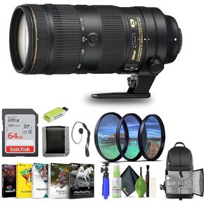 Nikon-AF-S Nikkor 70-200mm f/2.8e fl ed vr telephoto Zoom Lens for DSLR Cameras (20063) + 64GB بطاقة ذاكرة + مجموعة مرشح + حقيبة ظهر + Card Reader + Corel Photo Software + Flex Tripod + المزيد