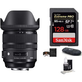 Sigma 24-70mm f/2.8 DG OS HSM Art Lens for Nikon F, SanDisk 128GB Extreme PRO UHS-I SDXC Memory Card and More (5 Items)