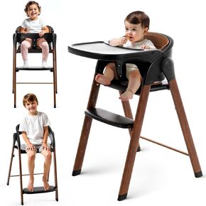Baby High Chair Foldable, Adjustable High Chairs for Babies and Toddlers, Portable Highchair for Baby Chair with Removable Tray Dishwasher-Safe 6 Months up to 240 Lb.Black
