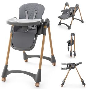 High Chair for Babies & Toddlers, Foldable Baby High Chairs with Adjustable Height, Folding Highchairs with Wheels, Toddler High Chair for Eating with Recline Backrest & Footrest