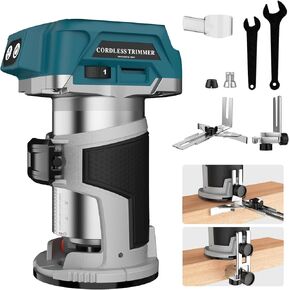 800W Cordless Compact Wood Router Tool for Makita 18V Battery, 6 Speeds Adjustable 30,000 RPM Electric Hand Woodworking Trimmer Palm Router with Edge & Roller Guide, Dust Hood（NO Battery）