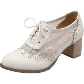Bellirala Womens Brogues Oxfords Block Heels Lace Up Pumps Wingtip Mesh Dress Shoes