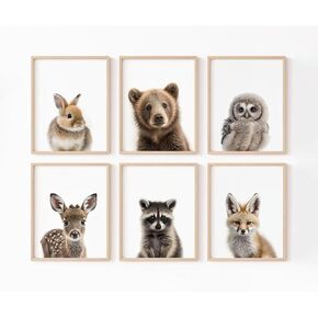 Nursery Animal Wall Art Pictures Baby Safari Canvas Wall Decor Jungle Woodland Wall Art Cute Animal Prints Paintings Nursery Kids Posters for Boys Girls Room Bedroom 8x10 Inch Unframed Set of 6