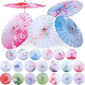 20 Pcs 32" Oiled Paper Umbrella Chinese Classical Umbrella Bulk Bamboo Silk Japanese Oiled Parasol Art Dance for Wedding Parties Photography Costumes Cosplay Decoration