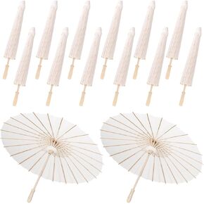 White Paper Umbrellas, 23.6 Inch Paper Parasol Umbrellas Chinese Japanese Style DIY Umbrellas Decorative Vintage Decor for Wedding Props
