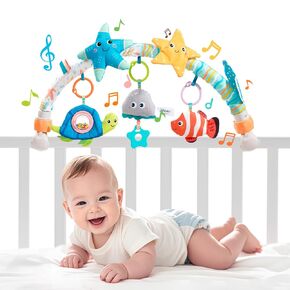 Jollybaby Musical Bassinet Bouncer Stroller Crib Mobile Toy for Baby 0-6-12 Months, Infant Activity Centers Hight Chair Arch Hanging Toy, Montessori Nursery Toy Clip on for Newborn Gift - Starfish
