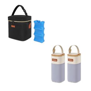 حقيبة تبريد حليب الأم مع عبوة ثلج ، وحمل 2pack حليب الأم ، وتناسب زجاجات الأطفال حتى 12 أوقية حقيبة زجاجة طفل معزولة مع مقبض زر