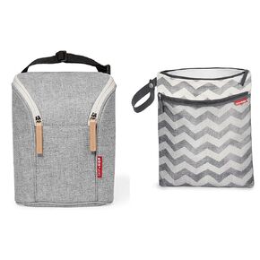 Skip Hop Baby Bottle Bag & Wet Dry Bag Bundle, Grey Melange & Chevron