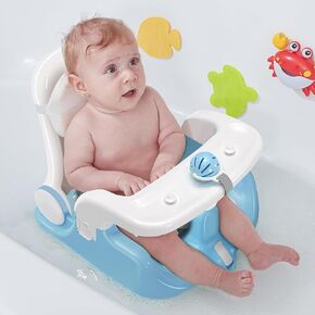 BabyBond Baby Bath Seat with Sitting & Lying 2 Modes, 3-Speed Adjustment, 3 Pcs Bath Toys, Infant Bathtub Chair with Powerful Suction Cups (Blue)