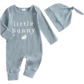 Ynibbim Baby Girl Boy Easter Clothes Long Sleeve Romper Rabbit Carrot Print Jumpsuit My 1st Easter Infant Outfits