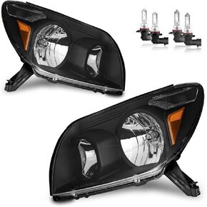 Headlights Assembly W/Bulbs for 2003 2004 2005 Toyota 4Runner Headlamp Replacement Chrome Housing Amber Reflector Driver & Passenger Side