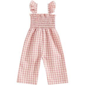 Infant Kids Summer Clothes Toddler Baby Girl Romper Jumpsuit Overall Pants Plaid Sleeveless Ruffle Halter One Piece Outfit