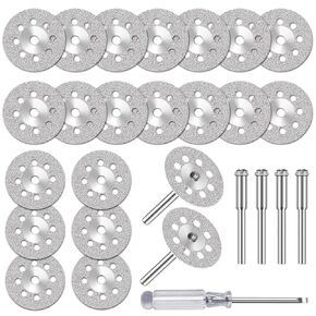 20 pcs 545 Diamond Cutting Wheel Cut Off Discs Coated (22mm) for Dremel Rotary Tool with 402 Mandrel (3mm) 4pcs and Screwdriver for Rotary Tool Accessories