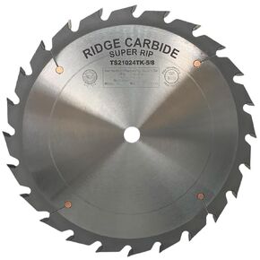 Ridge Carbide 10" 24T Super Rip Blade Table Saw Blade, Straight Top Grind (STR),+20° Hook, 5/8" Bore, Plate Thickness 0.072", Thin Kerf (.102") for Cutting Wood and Sheet Goods