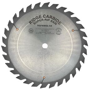 Ridge Carbide 10" 30T Glue Joint Rip Table Saw Blade, Triple Chip Grind (TCG),+20° Hook, 5/8" Bore, Plate Thickness 0.094", Full Kerf (0.145") for Cutting Wood and Sheet Goods