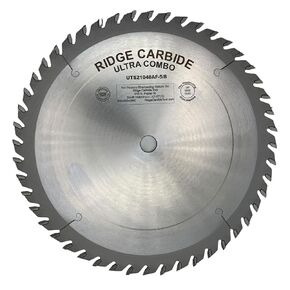 Ridge Carbide 10" 48T, Ultra Combination Table Saw Blade, Alternate Top Bevel Grind (ATB),+20° Hook, 5/8" Bore, Plate Thickness .087", Full Kerf (0.125") for Cutting Wood and Sheet Goods