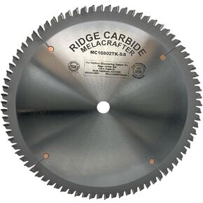 Ridge Carbide 10" 80T, Melacrafter Table/Miter Saw Blade, Alternate Top Bevel Grind (ATB),30° Hook, 5/8" Bore, Plate Thickness .072", Thin Kerf (0.102") for Cutting Laminates/Veneers