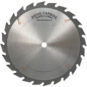 Ridge Carbide 10" 24T Super Combination Table Saw Blade, Alternate Raker Grind(2+1),+20° Hook, 5/8" Bore, Plate Thickness 0.072", Thin Kerf (.102") for Cutting Wood and Sheet Goods
